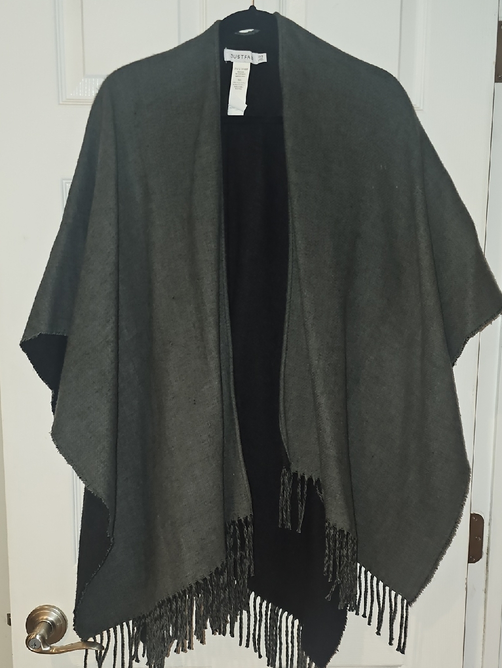JustFab Dark Gray Reversible Fringe Poncho